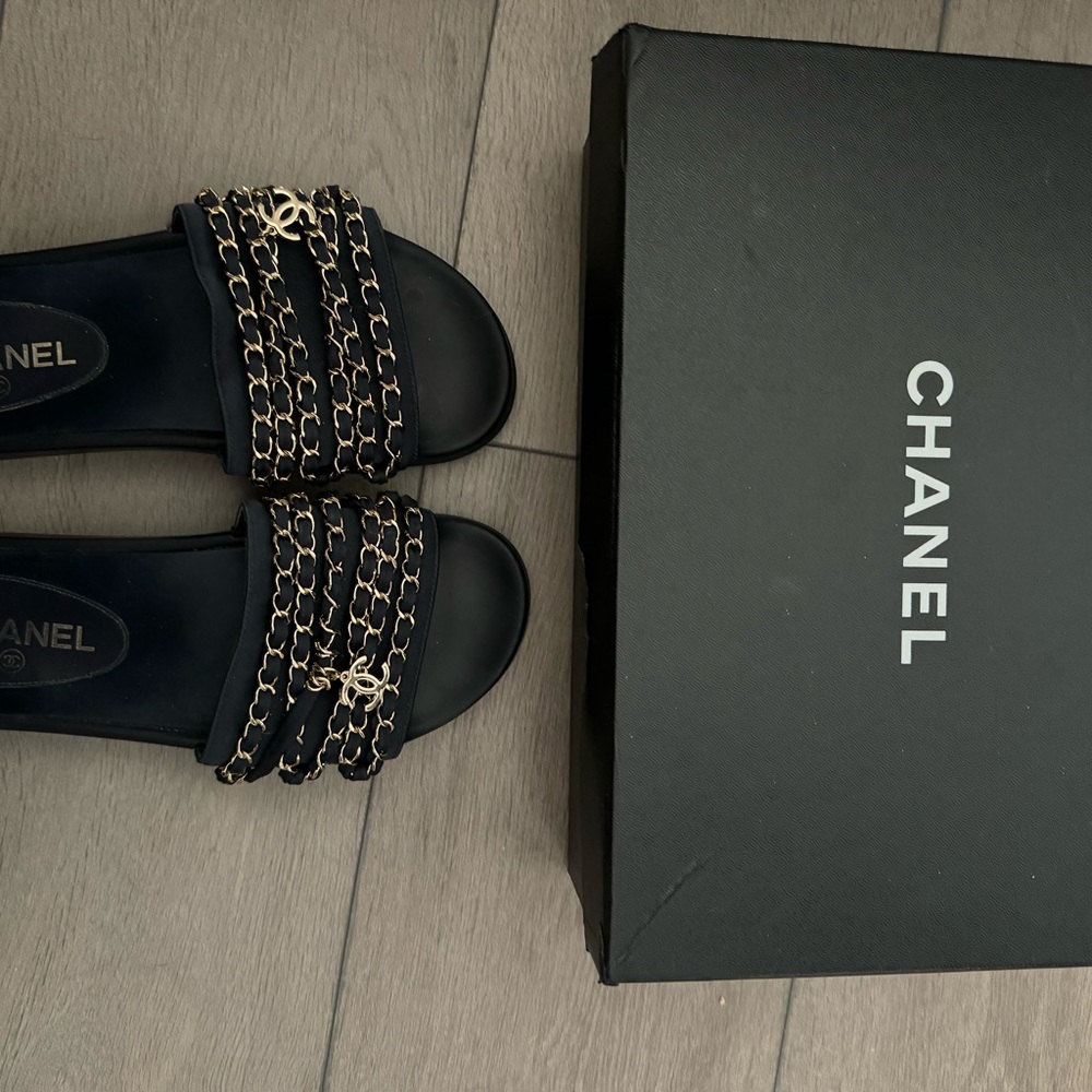 Chanel Slide Sandals with Gold Accents